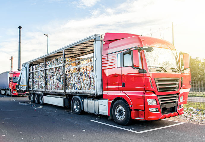 Parked recycling tractor trailer